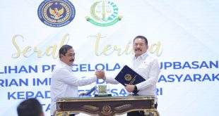 Menteri Imipas Agus Andrianto Lakukan Pengalihan Pengelolaan Rupbasan Tahap II kepada Jaksa Agung Republik Indonesia ST Burhanuddin, di Lantai 11 Gedung Utama Kejaksaan Agung, Jakarta, Selasa, 22 Juli 2025.